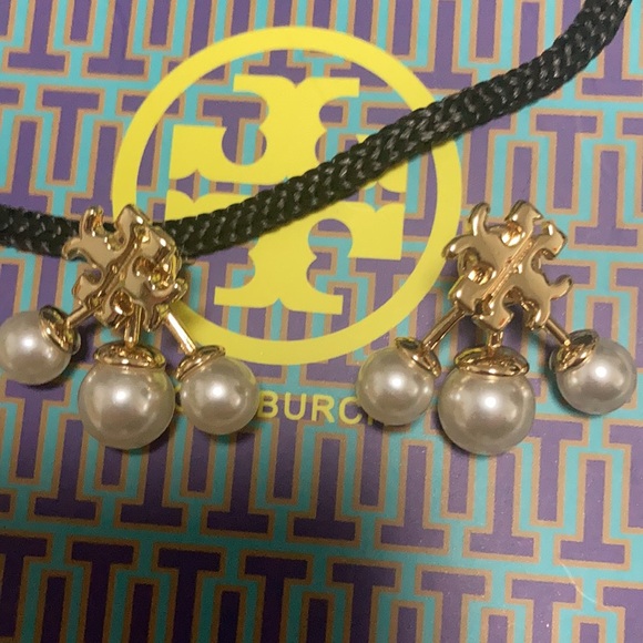 Tory Burch Gold Double-T Logo pearl Drop Earrings Romantic statement Accessory - Picture 2 of 6